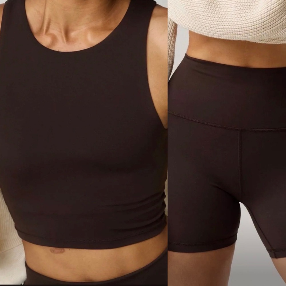 OFFLINE by Aerie Real Me Xtra Brown Crop Tank and 5 Inch Bike Short Set Small